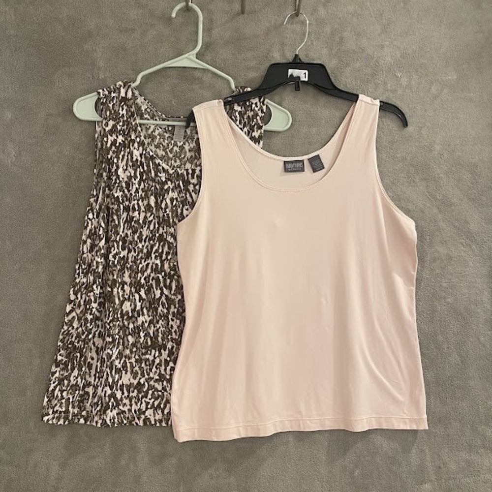Lot 2 Chicos Tank Top Womens Pink & Animal Print Layer pieces packable travel